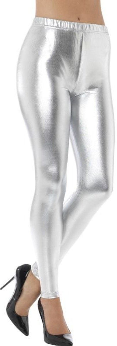 Jaren 80 & 90 Kostuum | Zilveren Metallic Disco Legging Vrouw | Large | Carnaval kostuum | Verkleedkleding